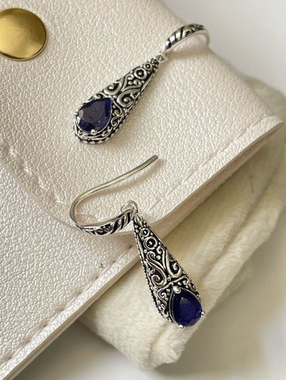 Natural Blue Sapphire Dangle Earrings in 925 Sterling Silver (1.18 inches)